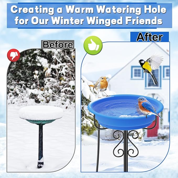 Heated Bird Baths for Outdoors,Large Capacity 100W Thermostat Control Heated Birdbath with 5-Prong Metal Base Water Heated Bird Bath Bowl for Outside Winter Garden Patio Yard Lawn(Blue)