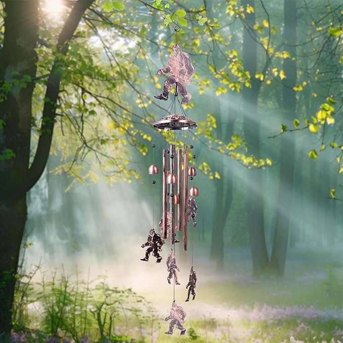 Bigfoot Gifts for Men and Women, Metal Bigfoot Wind Chimes with 6 Chimes and 4 Aluminium Tubes, Beautiful Sounds Sasquatch Gifts for Outside, Home, Lawn, Porch, Patio, Garden Decor, Yard Decoration