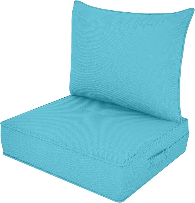 Outdoor Deep Seat Cushion Set, Fade Resistant Patio Chair Cushions, 24x24x6 Inch Patio Sofa Furniture Pad with Removable Cushion Covers (Lake Blue, 24''Lx24''Wx6''H-1pcs Set)