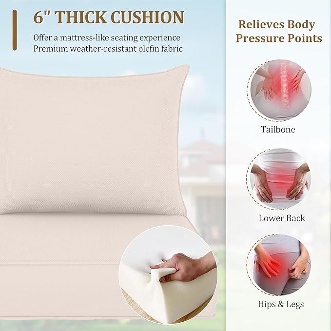 Outdoor Deep Seat Cushion Set, Fade Resistant Patio Chair Cushions, 24x24x6 Inch Patio Sofa Furniture Pad with Removable Cushion Covers (Beige, 24''Lx24''Wx6''H-1pcs Set)
