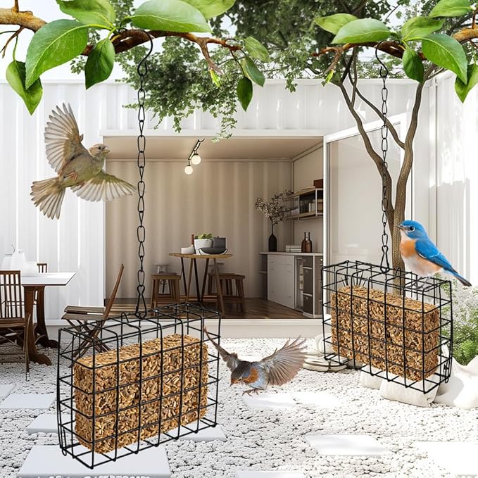 2Pcs Bird Feeder for Outdoors Suet Cage Bird Feeder,Suet and See d Block Cage,Hanging Birds Feeder,Hanging for Garden Yard Outside - Suet Cake Feeders fo Attracting Birds