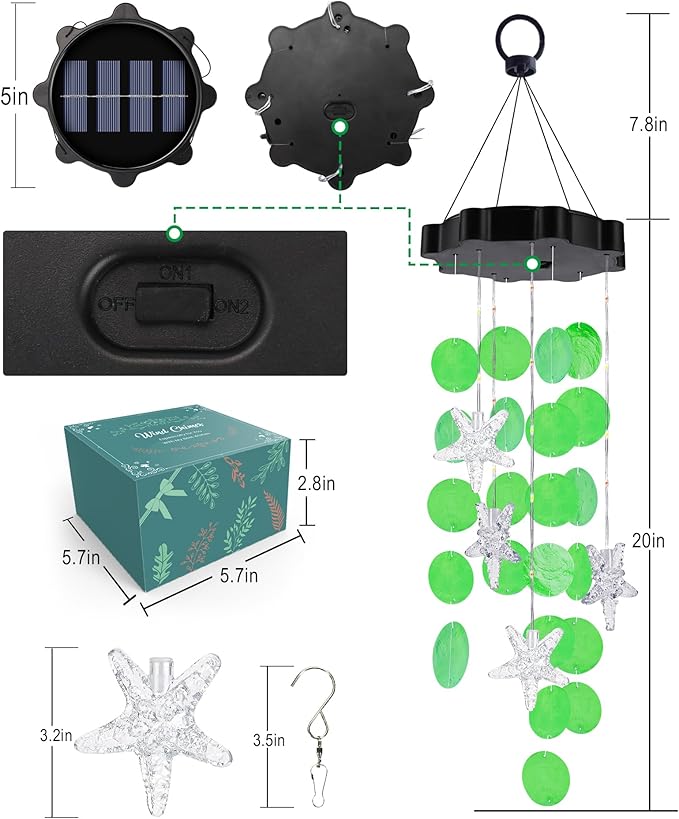 Toodour Solar Wind Chimes for Outside, Shells Light Gifts for Mom Grandma Women Wife Girls, Waterproof Solar Outdoor Decorative Mobile Light for Holiday Garden Porch Yard Outdoor Decor (Green)