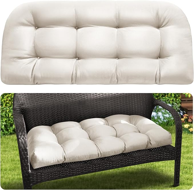 MAGIC ELEPHANT Outdoor Bench Cushion, Memory Foam Loveseat Cushion for Patio Furniture Wicker Chair, Settee Porch Swing Seat Cushion, 44 x 19 Inches (Antique White)