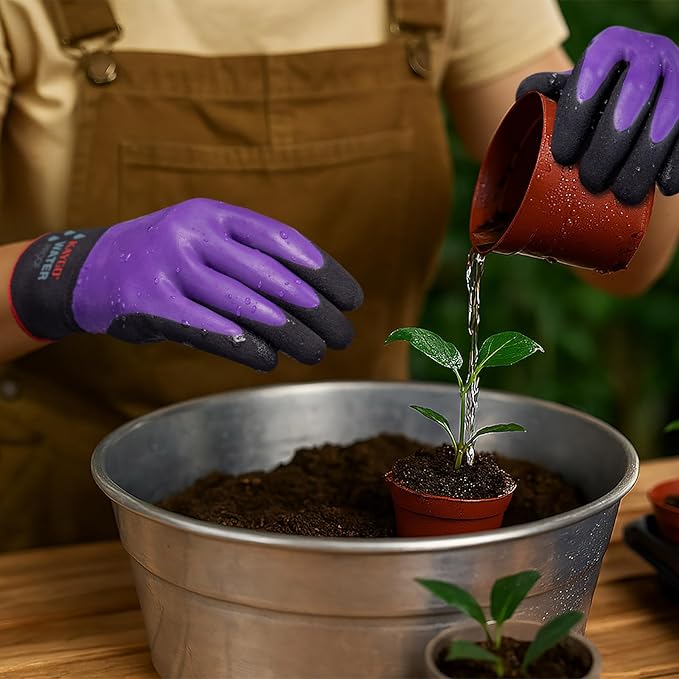 KAYGO Waterproof Work Gloves for Men and Women, Rubber Coated Non-slip Working Gloves for Garden, Outdoor Construction,KG150,Purple,L
