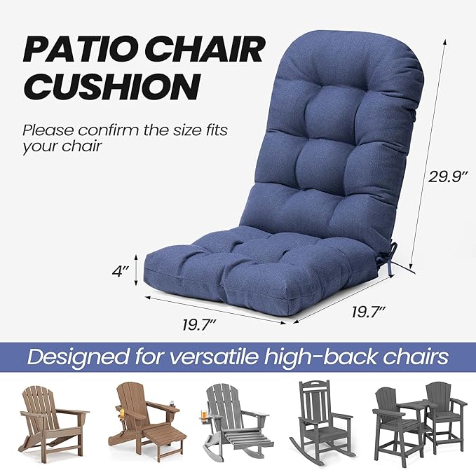 Crestlive 50x20x4 Inch Adirondack Chair Cushion Outdoor Rocking Chair Cushions Water & Fade Resistant High Back Patio Chair Cushions Thick, Sky Blue