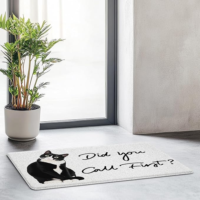 JINYO Cat Door Mat, Did You Call First Funny Door Mat Indoor Outdoor Entrance Entryway Porch, Cat Welcome Mats, Funny Kitty Bath Mats for Bathroom, 17x30 Inch