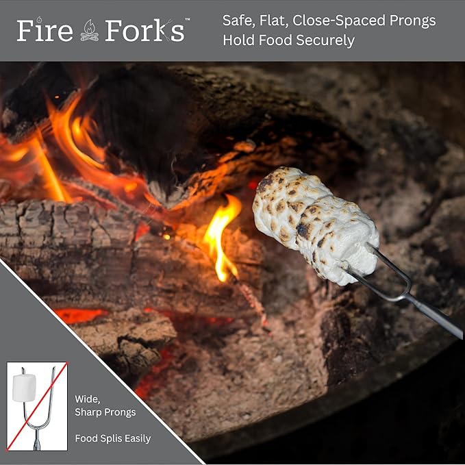 Fire Forks by LegendPeak - Marshmallow Roasting Sticks | 32” Extendable Skewers w/Color-Coded Handles, Safe Flat Tips, Cleaning Brush & Travel Bag for Campfire, Fire Pit, BBQ, S’mores (10 Pack)