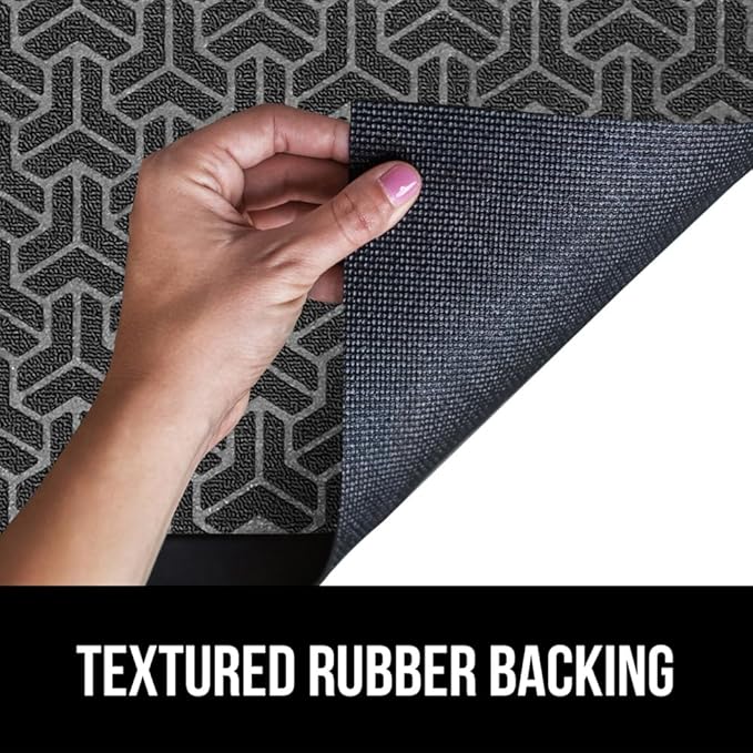 GORILLA GRIP 100% Waterproof All-Season WeatherMax Doormat, US Designed Natural Rubber, Stain and Fade Resistant, Low Profile Indoor Outdoor Door Mats, Easy Clean Patio Mat, 17x29, Slate Geometric