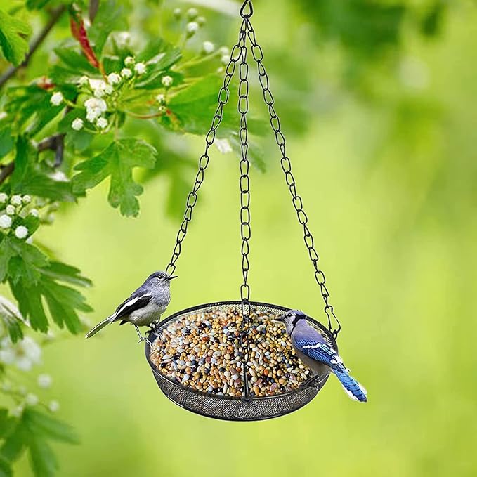 Hanging Bird Feeder, Birdfeeder Hanging for Garden Yard Outside Hanging Bird Feeder Tray - Metal Mesh Platform Feeders for Birds Outside Outdoors Hanging for Attracting Birds, 1Pcs