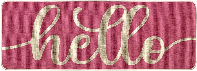 Artoid Mode Pink Hello Valentine's Day Doormat, Spring Summer Home Decor Low-Profile Switch Rug Door Mat Floor Mat for Indoor Outdoor 17x47 Inch