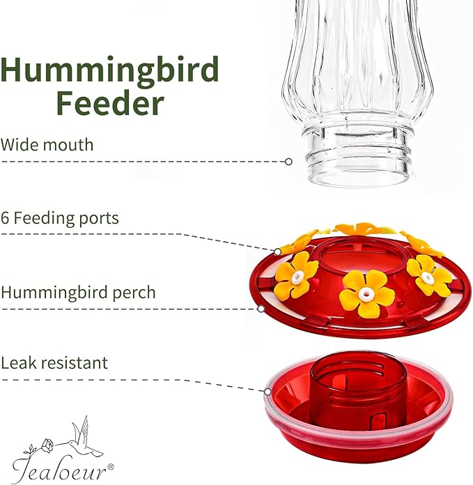 Hummingbird Feeder for Outdoors Hanging, 18 OZ Humming Birds Feeders with 6 Bee Guard Feeding Ports & Built-in Ant Moat, Easy to Clean, Durable Outdoor Garden Decor(Clear A 1 Pack)