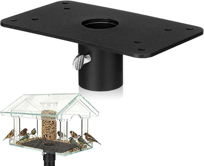 Novabright Pole Mounting Plate Flange Top for 1 Inch OD Pole Bird Feeder and Bird House Mount Holds 200 LBS Weather Resistant Universal Fit for Platform Tray Hopper Feeders Backyard Yard Black Metal