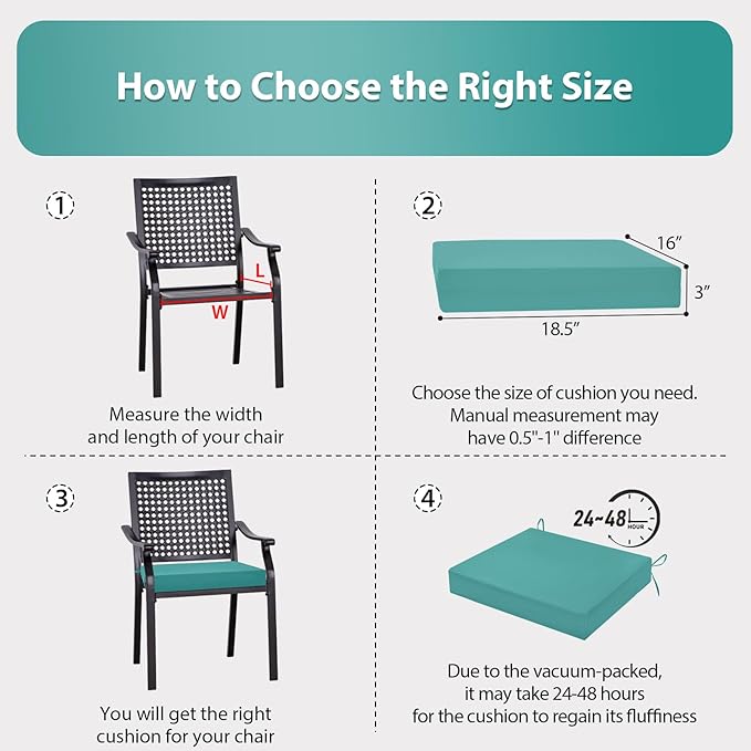 Outdoor Chair Cushions Set of 2, 18.5 x 16 Inch Patio Chair Cushions for Outdoor Furniture, Water Resistant, Non-Slip Ties(Teal)