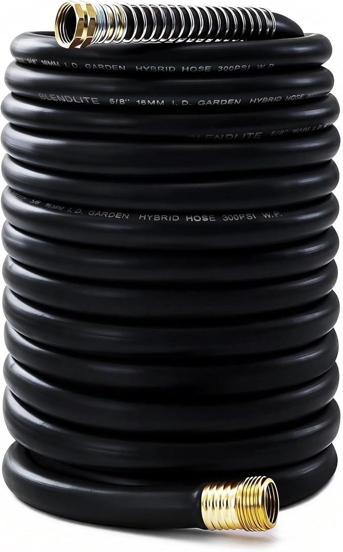 5/8" x 150ft Garden Hose, -40℉ To 190℉ Hot/Cold, Heavy Duty,Flexible, 300psi Working, 1000psi Burst, 3/4" Brass Fittings with Hose Protector Coil Spring for Outdoor,Yard, Farm