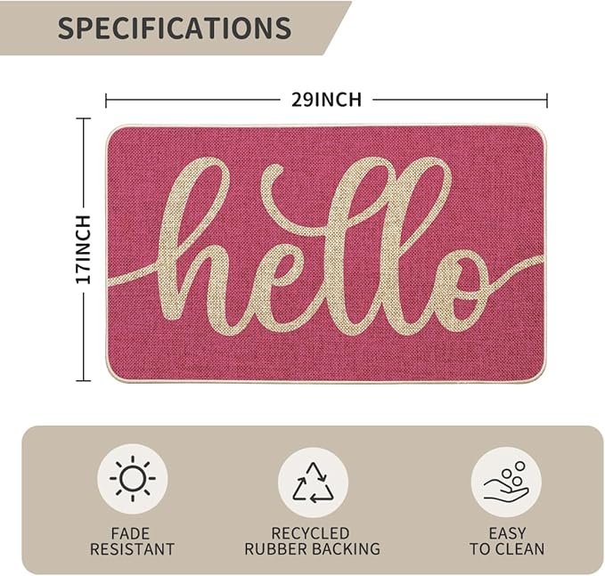 Artoid Mode Pink Hello Spring Doormat, Summer Home Decor Low-Profile Switch Rug Door Mat Floor Mat for Indoor Outdoor 17x29 Inch
