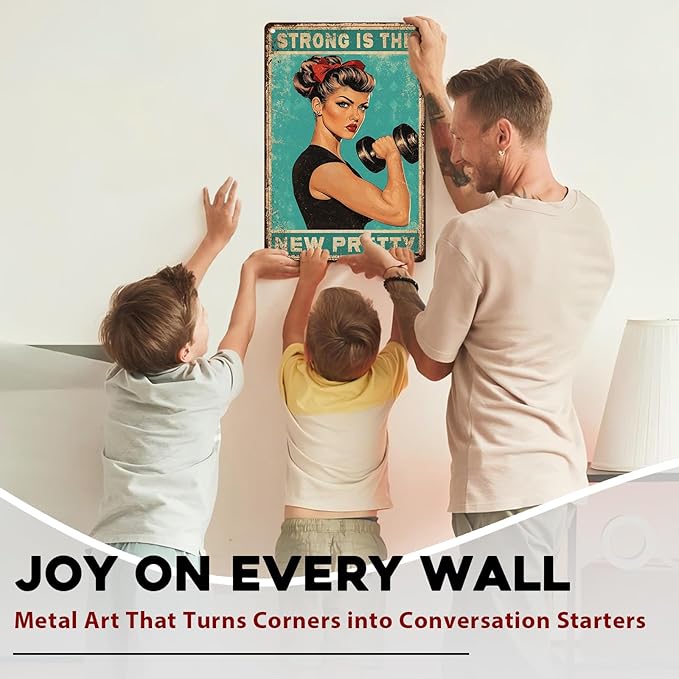 Gym Decor Strong Is The New Pretty Metal Tin Sign Vintage Fitness Motivational Wall Art for Home Gym Workout Room 8x12 Inch