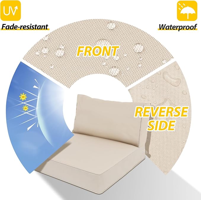 AAAAAcessories Outdoor Deep Seat Cushions, Waterproof, Fade-Resistant Patio Furniture Replacement Cushions, 23.5" x 25.5" x 5" + 23.5" x 13.5", Khaki Beige