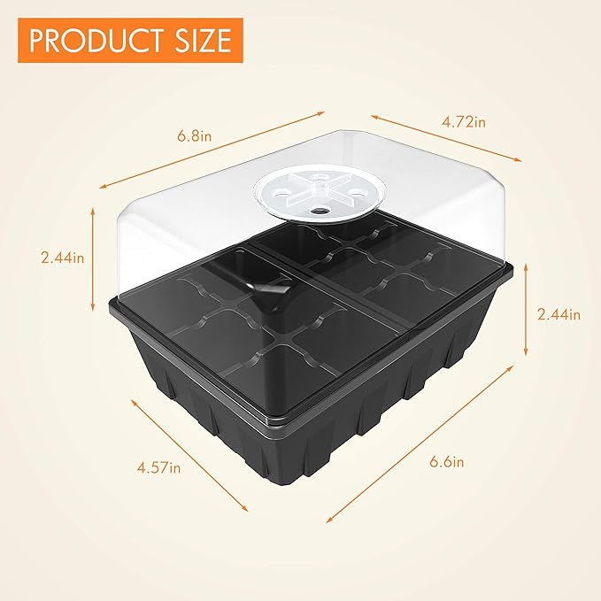 Gardzen 20 Pack Seed Starting Tray, Plant Germination Trays, Seed Starter Kit with Adjustable Humidity Vented Dome, Plant Growing Kit 6.6" x 4.5", Total 240-Cell, Black