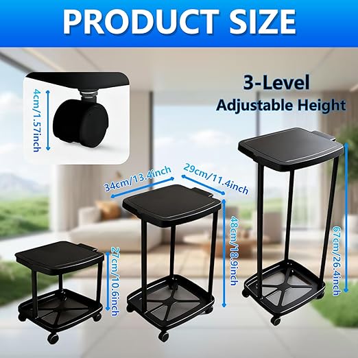 Foldable Trash Bag Holder with Cover and 4 Wheels - 3 Level Adjustable Height Plastic Trash Bag Holder,13 Gallon Trash can, for Kitchen Camping Yard RV Indoor Outdoor