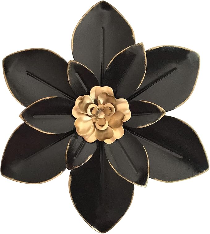Metal Flower Wall Art Decor, 10“ Rustic Modern Floral Sculpture, Distressed Iron Wall Hanging Home Decoration Accent Artworks for Indoor Kitchen Bedroom Living Room Office Outdoor Garden Patio