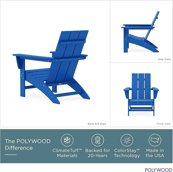 POLYWOOD AD420PB Modern Adirondack Chair, Pacific Blue, Durable High Density Polyethylene Construction, Easy Assembly, Waterproof, Comfortable Contoured Seat