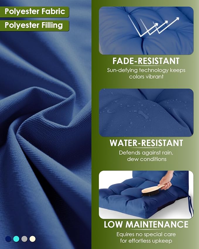GREENVINES Adirondack-Chair-Cushions-Set-of-2 | Polyester | Waterproof | Outdoor High Back Rocking Chairs Cushion | Seat with Ties | Non-Slip | Thickened Pad for Patio | 44.5" x 17.3" x 4.1" | Blue