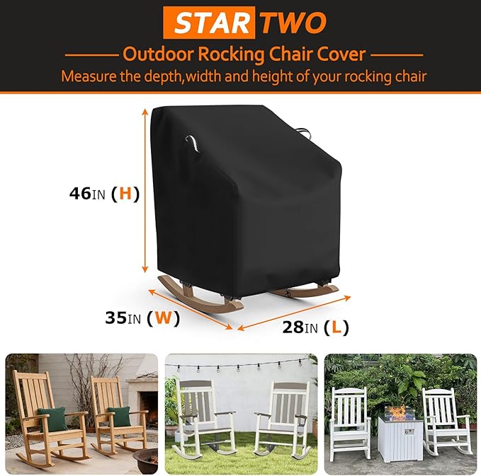 STARTWO Outdoor Rocking Chair Covers 2 Pack , Patio Furniture Covers Waterproof Adapter for Rocking Chairs 28"L x 35"W x 46"H, Black