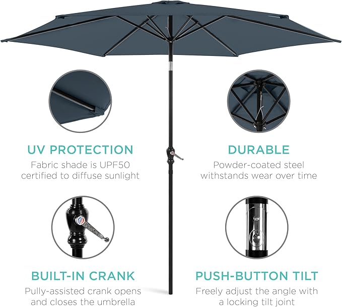 Best Choice Products 10ft Outdoor Steel Polyester Market Patio Umbrella w/Crank, Easy Push Button, Tilt, Table Compatible