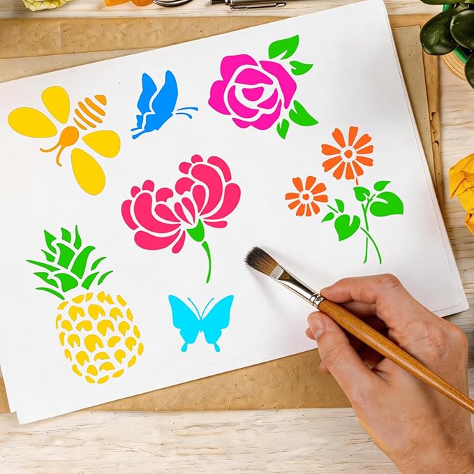 50 Pcs Large Flower Stencils for Painting, 3.94 X 3.94 Inch Flower Stencils for Crafts Reusable, Wood and Wall Stencils for Painting Large Pattern, DIY Templates Holiday Wall Paper (J)
