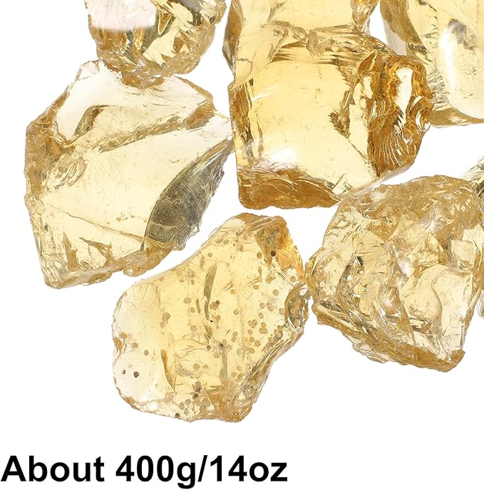 uxcell Fire Glass for Fire Pit, 3-5cm(1/9"-1/5") High Luster Reflective Glass Rocks for Natural or Propane Fireplace, Safe for Outdoors and Indoors Fire Pit Glass, Yellow, 400g/14oz