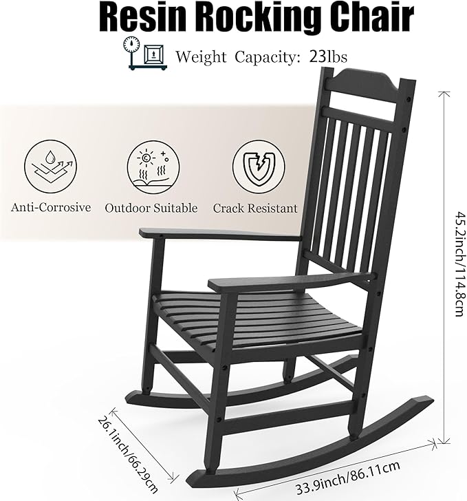 EasyUp Rocking Chair, Resin Outdoor Rocking Chair for Adults, All-Weather Porch Rocker for Lawn and Garden