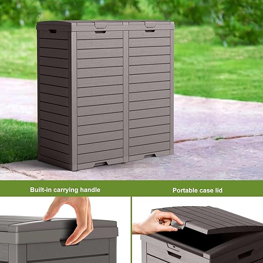 EFU 76 Gallon Outdoor Trash Can,Waterproof Resin Garbage Can with Tiered Lid & Drip Tray, Outside Trash Bin for Patio,Kitchen, Backyard & Deck, Gray