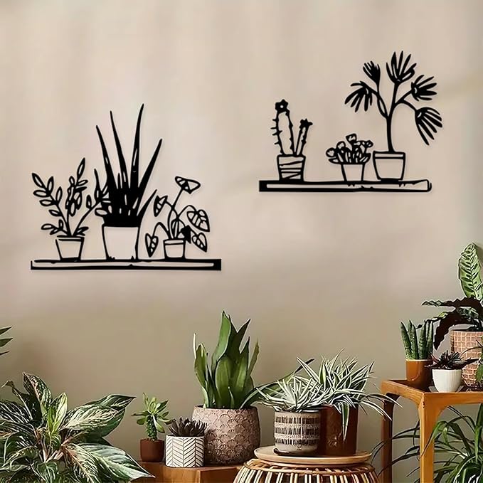 DUOOLN Metal Flowers Wall Art Decor, Minimalism Flower in Vase Hanging Iron Wall Decoration, Modern Plant Potted Wall Art Sculpture Sign, Home Bedroom Bathroom Outdoor Indoor Kitchen Decoration