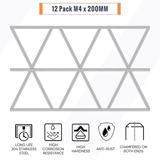 LEIFIDE 8/32 Inch 4mm Threaded Rod with Hex Nuts 4mm Stainless Steel Threads Studs Rods Stainless Steel Fully Threaded Hex Nuts for Beaded Garden Stake Rods(24 Pcs,8 Inch)