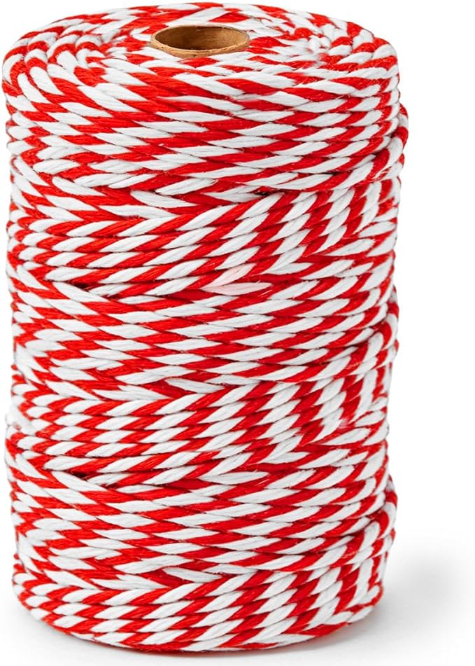 SMART&CASUAL Red and White Cotton Twine, 700 Feet Natural Bakers String for Cooking, Crafts, Gift Wrapping, Butchers, Christmas and Wedding Decor