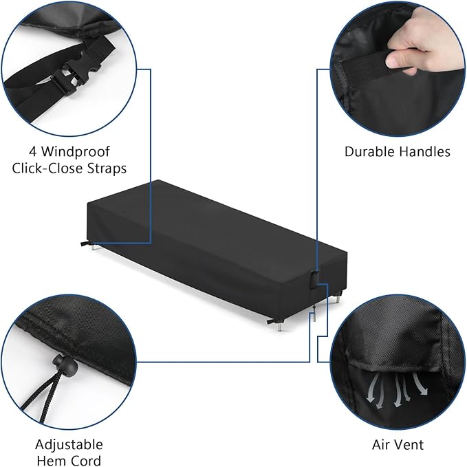 Outdoor Patio Chaise Lounge Cover, Waterproof Lounge Chair Cover for Patio Furniture, Pool Lounge Chair Outdoor Furniture Covers - 80 x 30 x 13 Inch