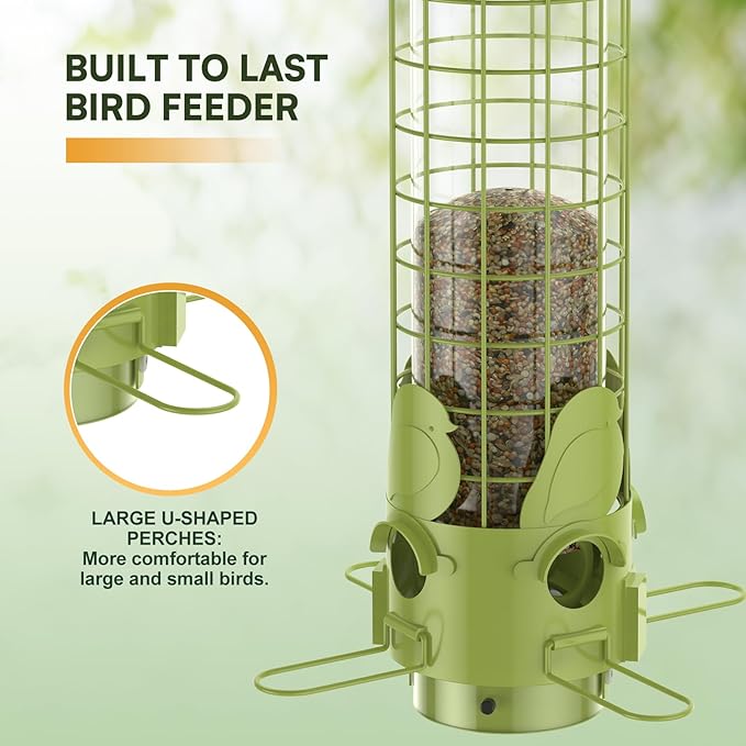 Squirrel Proof Bird Feeders for Outdoors Hanging,Metal Mesh Bird Feeders Weight Activated - Large Tube Wild Bird Feeders Squirrel Proof with 3LB Capacity for Finch, Cardinal, Blue Jay