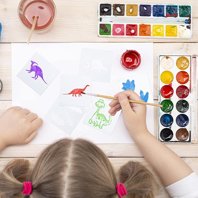 Marspark 66 Pcs Spring Easter Small Stencils for Crafts Reusable 3 Inch Stencils for Painting on Wood DIY Craft Paint Template for Wall Home Decor Card Rock Canvas Drawing Holiday (Dinosaur)