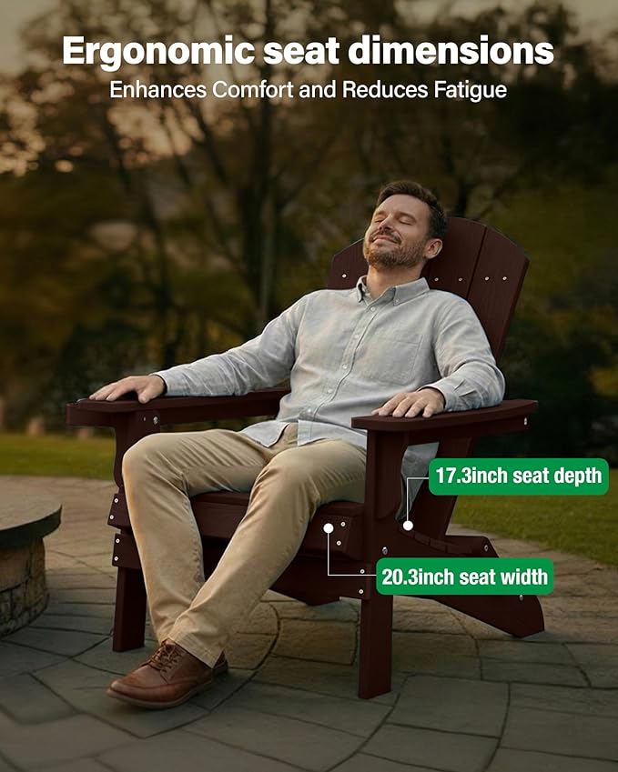 YEFU Adirondack Chair, Oversized Plastic Adirondack Chair Folding Outdoor Chairs with cup holder, Lawn Chair with Weather Resistant for Outside Deck Lawn Garden, Weight Capacity Up to 400 Lbs–Mahogany