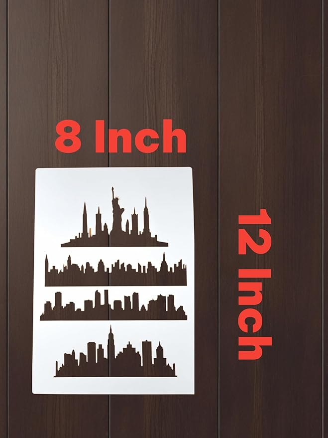 City Silhouette Stencil – Skyscraper Urban Skyline Design Template Pattern Reusable Art Stencil for Painting, Crafting and DIY Projects