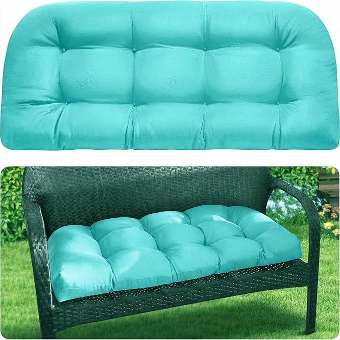 MAGIC ELEPHANT Outdoor Bench Cushion, Memory Foam Loveseat Cushion for Patio Furniture Wicker Chair, Settee Porch Swing Seat Cushion, 44 x 19 Inches (Turquoise)
