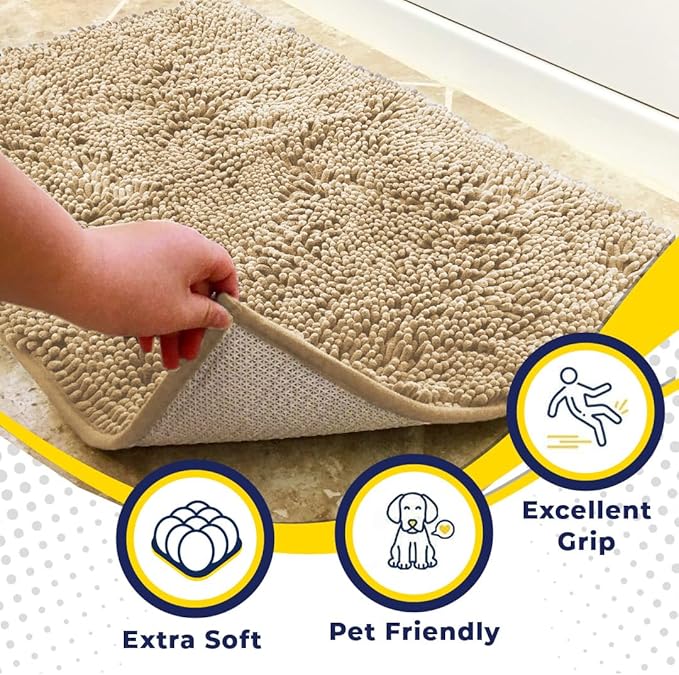 Muddy Mat® | Super Absorbent Door Mat Indoor, Microfiber Quick Dry Chenille Entryway Rug, Non-Slip Front Door Mat, Indoor Mats for Entryway, Machine Washable Pet Rug, Beige 28"x18"