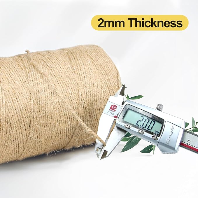 Jute Twine String - 1640ft Eco-Friendly Natural Cord for Crafts,Butcher Cooking & Packaging | 2mm Thick Extra-Length Rope | Decorative Tying,Plant Support & Heavy-Duty DIY