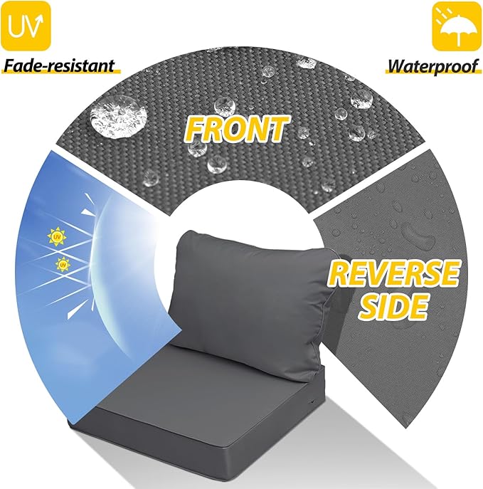AAAAAcessories Outdoor Seat Cushions for Chairs, Fade-Resistant, Waterproof Patio Furniture Replacement Cushions, 20" x 18" x 3" + 20" x 17", Dark Gray