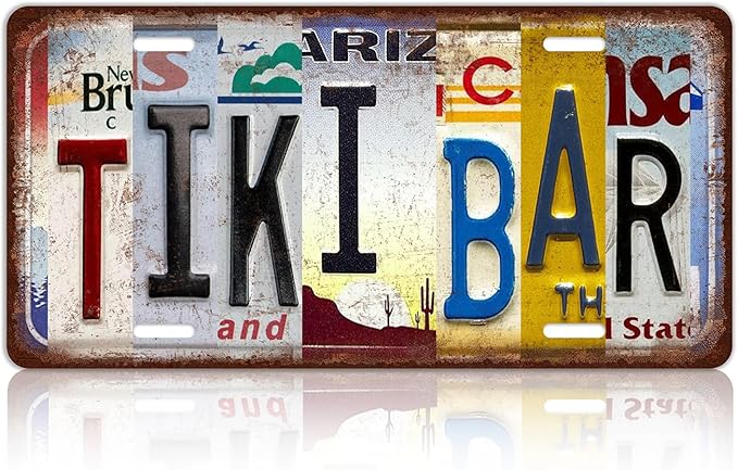 Vintage Tiki Bar Metal Tin Sign License Plate Wall Decor 12 x 6 Inches