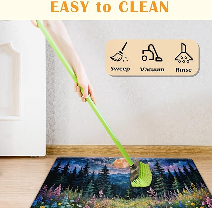 JINYO Watercolor Boho Moon Wildflower Door Mat, Cottagecore Forest Aesthetic Welcome Mat Doormat for Front Door Porch Indoor Outside Entrance Entryway, 17x30 Inch