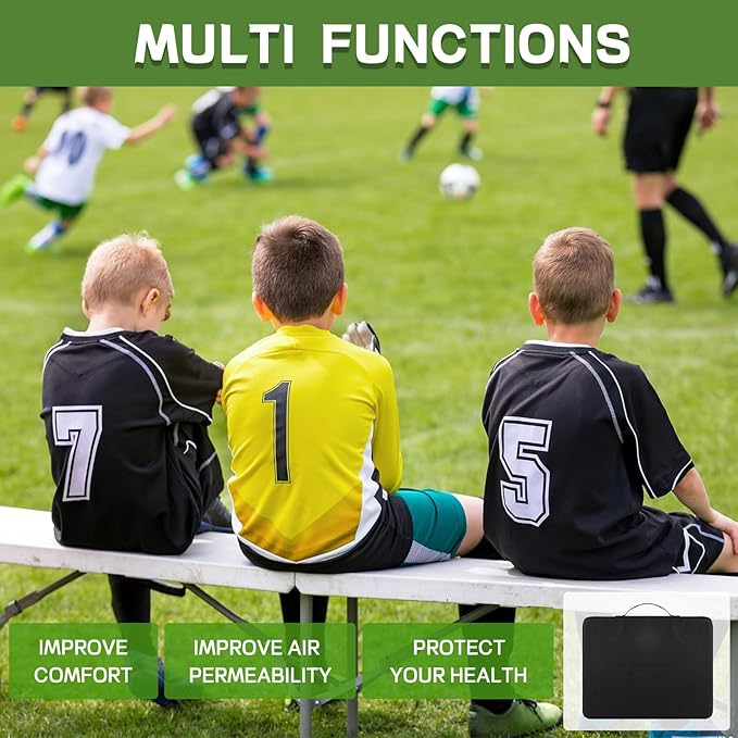Portable Bleacher Seat Cushions 4 Pack, Waterproof Oxford Fabric Filled with High Density PU Foam (Black)