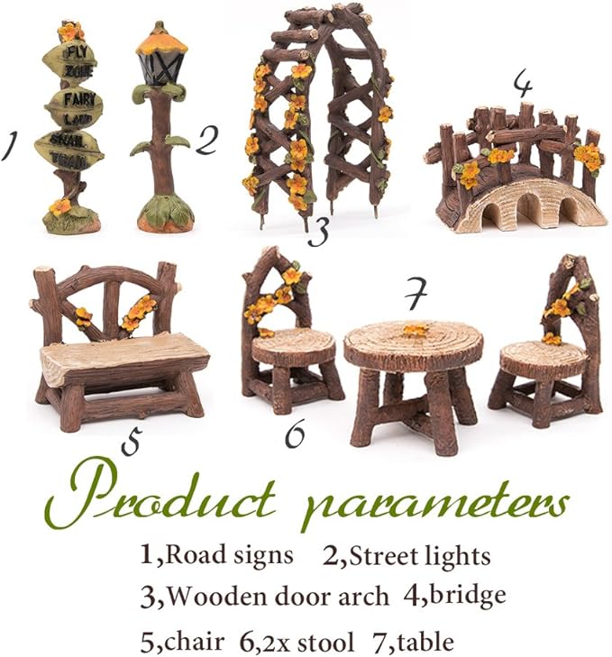 Fairy Garden Accessories, LATTOOK 8PCS Miniature Table and Chairs Set Fairy Garden Furniture Ornaments Kit for Home Outdoor Micro Landscape Decoration