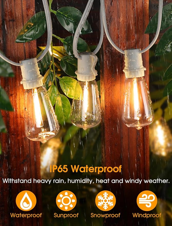 25FT Outdoor String Lights, Patio Lights with 10+1 2700K LED Dimmable Waterproof Outside Hanging ST38 Edison Bulbs for Backyard, White Cord