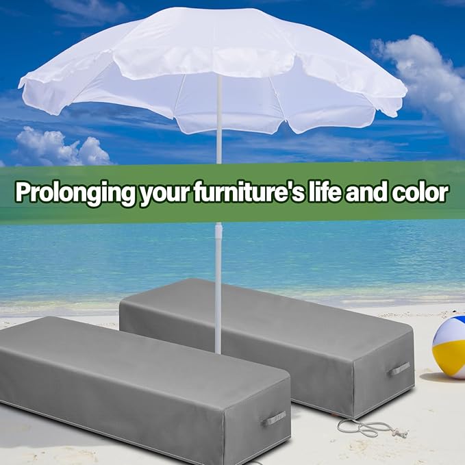 2 Pcs Patio Chaise Lounge Cover Waterproof Outdoor Lounge Chair Cover 30 D x 83 W x 12 H UV Resistant with Handle Strap for Furniture Protection (Gray)